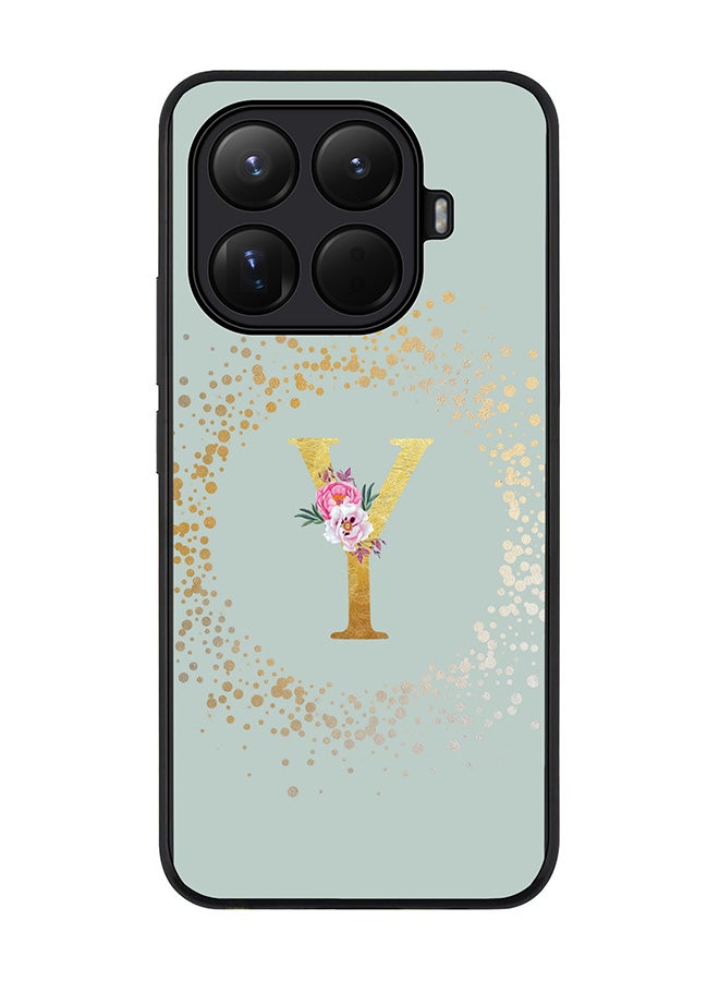 For Xiaomi 15T Pro Case,Slim fit Camera Protection, Shockproof Thin Phone cover  - Custom Monogram Floral - Y  (Light Grey )